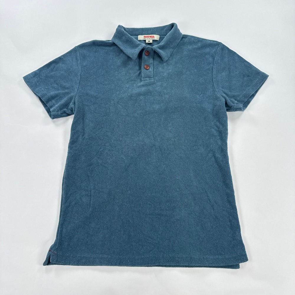 Birdwell Mens Polo Shirt Medium Blue Terry Cloth Beach Surf Minimalist Coastal